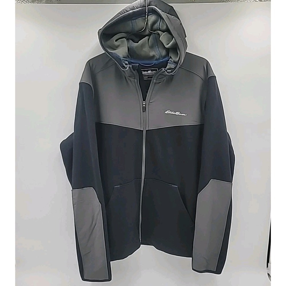 Eddie‎ Bauer Mens L Full Zip Outdoor Hoodie Spring Jacket Black Gray FREEHEAT